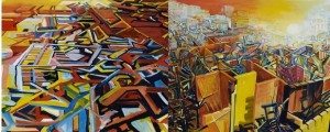 Kanishka Raja – Switzerland Prep, oil on canvas over 2 panels