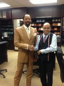 Former NBA star Walt ‘Clyde’ Frazier with Mohan Ramchandani, owner of Mohan’s Custom Tailoring.