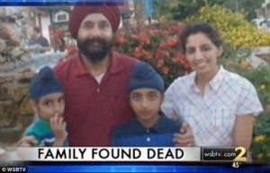 Shivinder Grover, 52, center, his wife Damanjit Kaur-Grover, 47, right, and their sons, Sartaj Grover, 12, second from right, and Gurtej Grover, 5, left, were found dead in their Atlanta apartment. Courtesy of WSBTV.