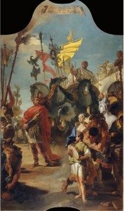 The Triumph of Marius -- The African king Jugurtha is shown descending a hill before his captor, the Roman general Gaius Marius.
