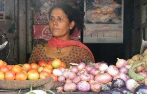 Tulsi Tewari at her vegetable shop in Kathgogam, Uttarakhand. Photo by Rakesh Agrawal.
