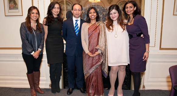 Caption: (From L to R) Amrita Singh (CEO of Amrita Singh Jewelry/SAY WE panelist), Benita Singh (CEO of Source4Style/SAY WE panelist), Rahul Baig (Head of Wells Fargo's Northeast Corporate Banking), Dr. Devyani Khobragade (Acting Consul General of India in New York), Reema Rasool (Founder of South Asian Young Women Entrepreneurs - SAY WE), Sital Patel (Market Watch Reporter, Wall Street Journal/SAY WE Moderator). Pix credit: Nan Melville.