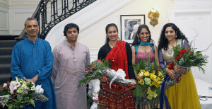 The artists who performed at "Basant: Spring with Music and Dance": (from left to right) Deepak Ram, Enayet Hossain, Anoushka Pant, Neeta Chawla and Nistha Raj. Photo credit: The Embassy of India