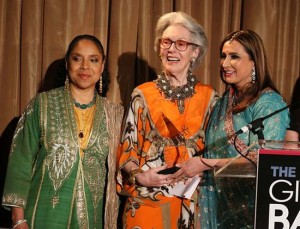 From left to right: Phylicia Rashad, Barbara Tober and Meera Gandhi with the Giving Back Award