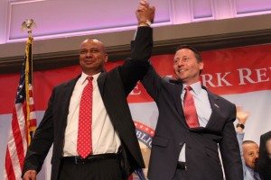 (Right) Westchester County Executive Rob Astorino, the Republican candidate for governor with his running mate Chemung County Sheriff Chris Moss, at the New York Republican State Convention in Rye Brook, NY on May 15. 