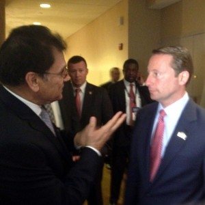 Varinder Bhalla, Chairman, Indian American Voters Forum, in conversation with County Executive Astorino. 