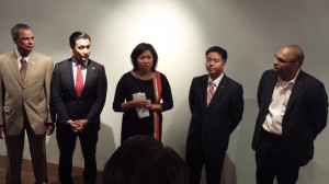 L to R: Upendra Chivukula, Roy Cho, Congresswoman Meng and Manan Trivedi.