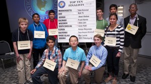 The National Geographic Bee's top 10 finalists; Rekulapelli is second from left, in blue shirt (courtesy of National Geographic Society)