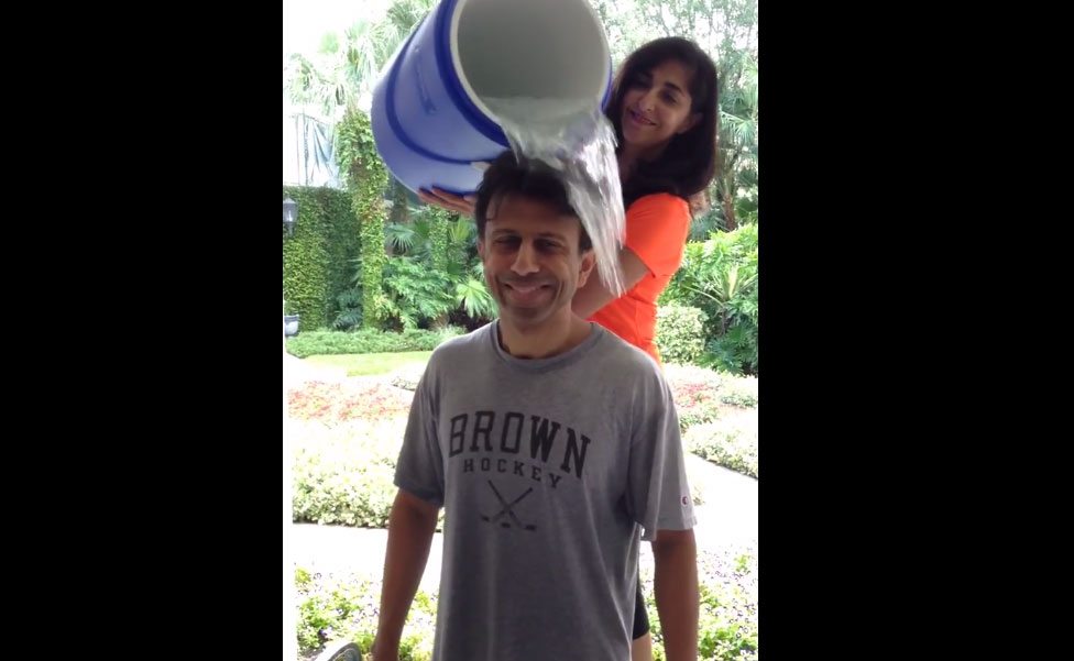 Bobby Jindalalong with his wife Supriya moments before taking the Ice Bucket Challenge