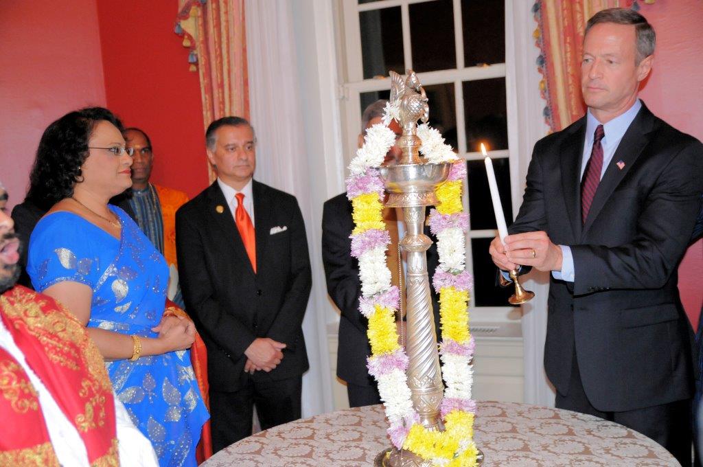 Maryland Gov. Martin O’Malley lighting the lamp at the Diwali celebration he hosted in Annapolis on October 29, 2014.
