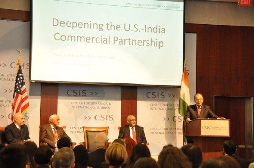 Finance Minister Arun Jaitley speaking at CSIS on April 15, 2015.