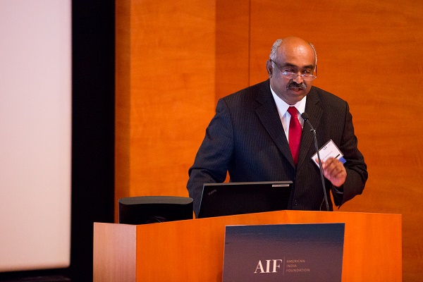 Sunil Bhaskaran of Tata Steel speaking at MANSI summit in Boston. Photo credit: AIF