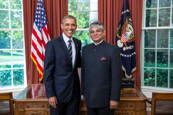 Ambassador Arun Kumar Singh with President Obama. Photo credit: Embassy of India in Washington