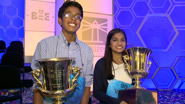 2015 Scripps National Spelling Bee co-champions Gokul Venkatachalam and Vanya Shivashankar. Photo by Bala Chandran