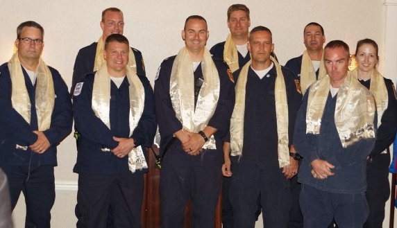 Members of the Fairfax County Urban Search and Rescue Team, who were deployed in Nepal in the aftermath the earthquake, during at a reception to honor them in Springfield, VA, on Sunday.