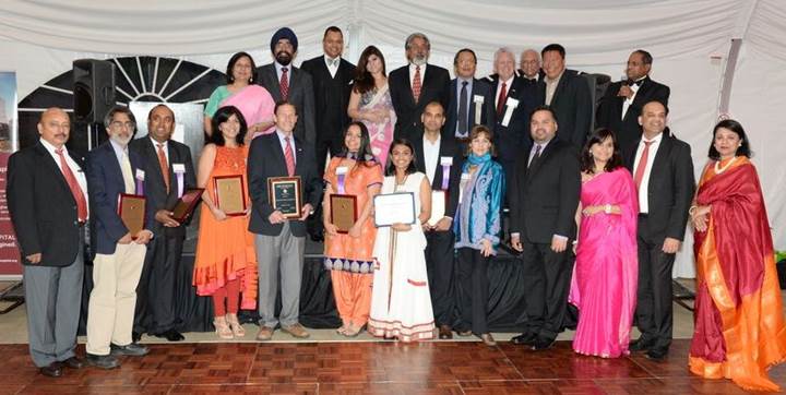 GOPIO-CT awardees honored at the Awards Banquet with GOPIO-CT officers and dignitaries. Front row, from l. to r., Pradeep Govil, Prof. Akhil Reed Amar, Dr. Geroge Joseph, Nisha Arora, Senator Richard Blumenthal, Moh Sharma, Priya Gada and Dr. Vinod Srihari, Author/Actress Maura Moynihan, Shelly Nichani, Louella D’Silva, Shailesh Naik and Anita Bhat. Back Row: from l. to r.: Sangeeta Ahuja, Amarjit Singh, Varghese Ninan, Bhavna Jhuneja, Sanjay Santhanam, Indian Consul L.T. Ngaithe, Norwalk Mayor Harry Rilling, Viresh Sharma, CT State Senator Tony Hwang and Dr. Thomas Abraham