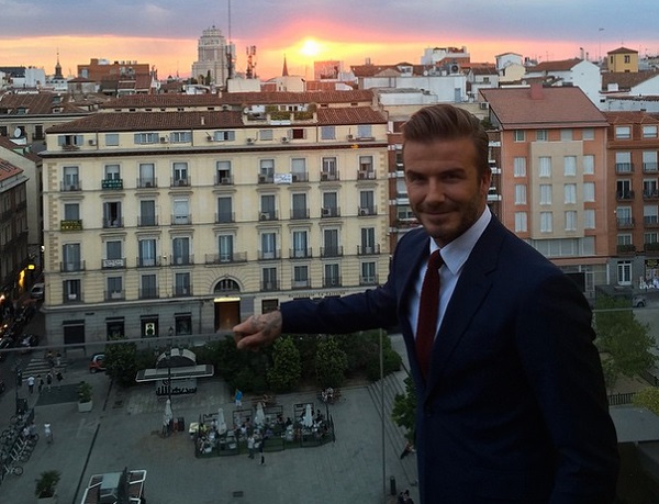 A recent file photo of David Beckham in Madrid, via Facebook.