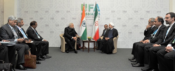 Prime Minister Narendra Modi holding talks with Iranian President Hasan Rouhani on the sidelines of the Shanghai Cooperation Organisation summit in Ufa, Russia, on July 09, 2015.