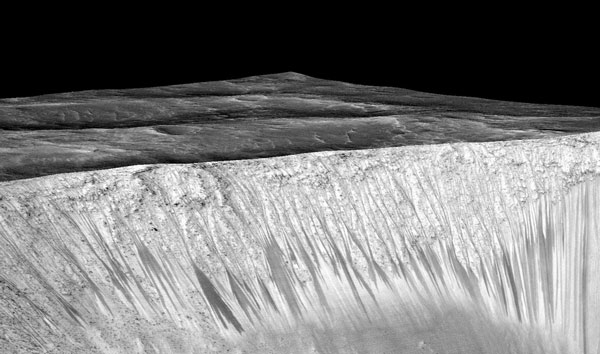 Dark narrow streaks on mars (Courtesy of NASA)