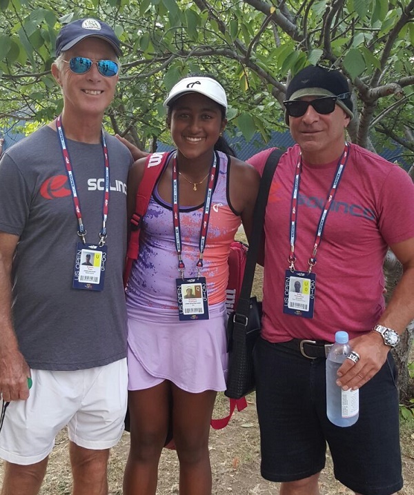 Natasha Subhash with her coach Bear Schofield and trainer Greg Petrosian at Flushing Meadows, NY, on September 06, 2015.