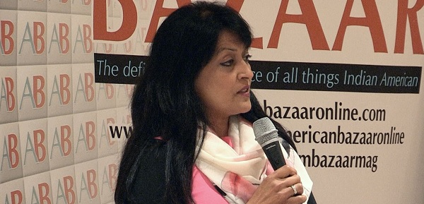 Lata Krishnan delivering the second American Bazaar Philanthropy Lecture in Washington, DC, on October.