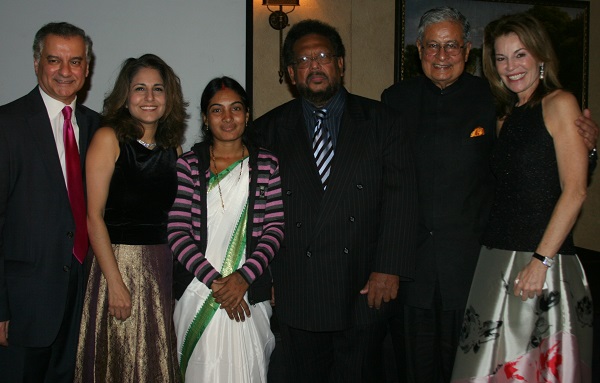 AIF DC gala honorees Kumar Barve (left), Neera Tandon (second left), Aziz Haniffa (center) and Teresa Carlson (right), with AIF founding chair Victor Menezes and volunteer Mamta Mahato.