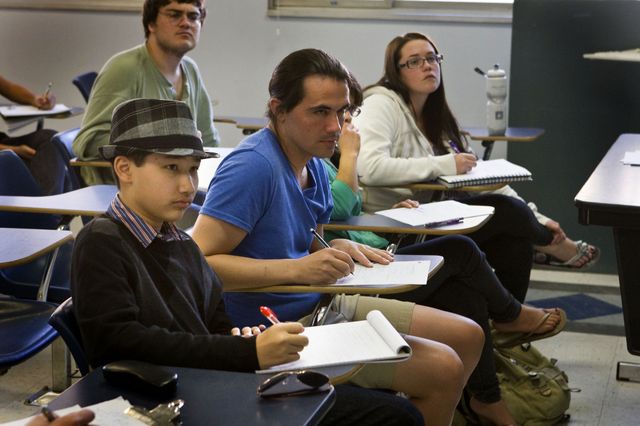 Moshe Kai Cavalin in class Math major at UCLA is 14 years old. Photo: Reed Hutchinson/UCLA