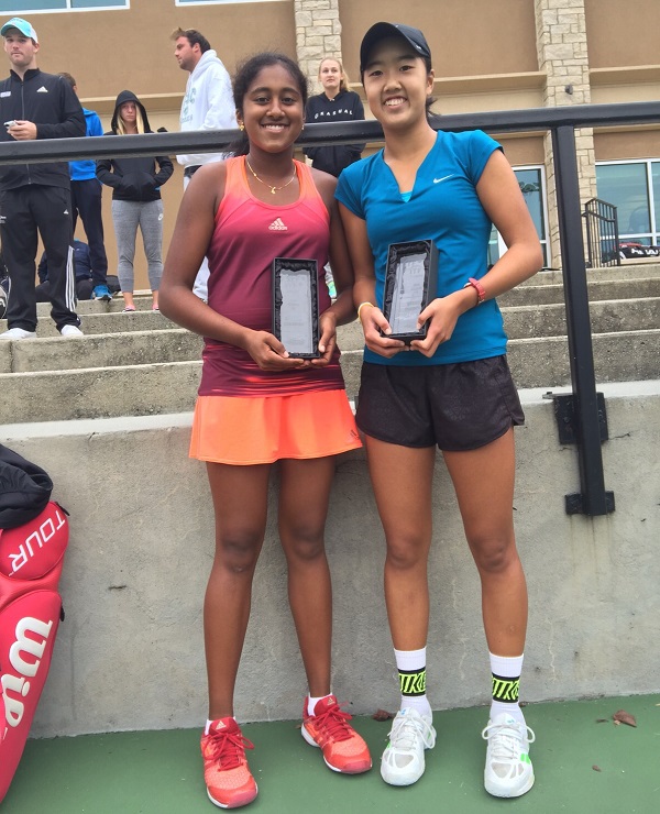 Natasha Subhash (left) and Ann Li after winning the 2015 ITF Atlanta tournament.