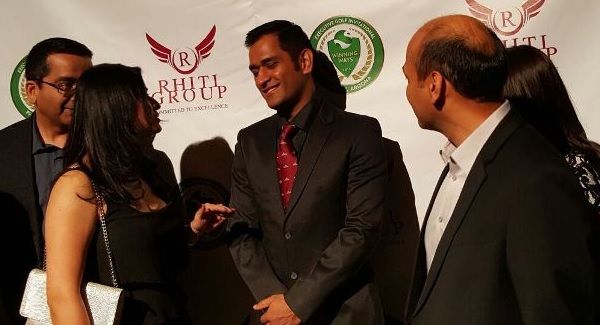 MS Dhoni mingling with the attending at a reception of the Winning Ways Golf Invitational in Scottsdale, Arizona, on Friday.