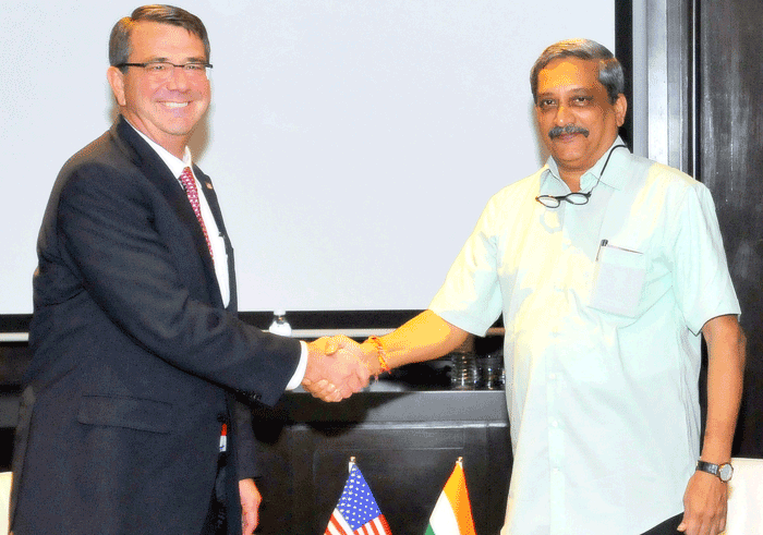 Indian Defence Minister Manohar Parrikar with his US counterpart  Mr. Ashton Carter