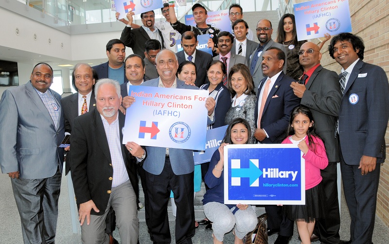 Key members of the newly formed Indian Americans for Hillary Clinton at the launch event in Germantown, MD, on April 24, 2016. Photo by Sirmukh Singh Manku