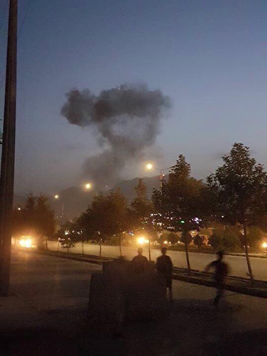 A photo of  the attack on American University of Afghanistan in Kabul tweeted by journalist Kazemi Mustafa.