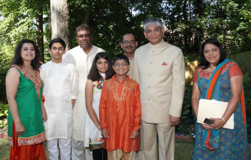 Indian Ambassador Arun K. Singh with artistes who performed at the celebration of India's 70th Independence Day at the Embassy Residence in DC. Among the talented singers are: Swati Kanitkar (left); Shaily and Ayush Pal (center); and Chirashree Pal (right). Photo credit: Embassy of India, Washington.
