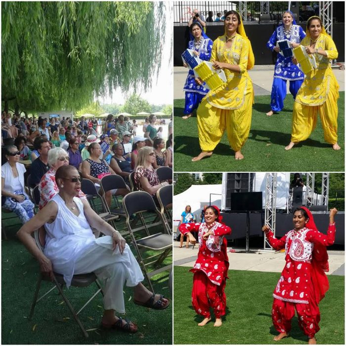 Scenes from the 2016 National Dance Day at the Kennedy Center in Washington. Among the distinguished speakers was Congresswoman Eleanor Holmes Norton (Democrat-DC), seated front left. At right are artistes of DC Bhangra Crew performing at the celebration.
