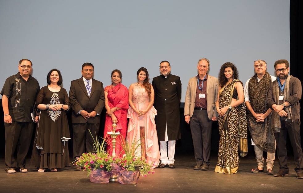 Celebrities on opening night at the fifth annual DC South Asian Film Festival (DCSAFF) organized by Manoj and Geeta Singh of Ceasar Productions. Fourth from right is Oscar winning director Jeffrey Brown, and fourth from left is international award-winning actress Seema Biswal, who were felicitated for indie film, 'Sold', an expose of child trafficking. Photo credit: Ceasar Productions