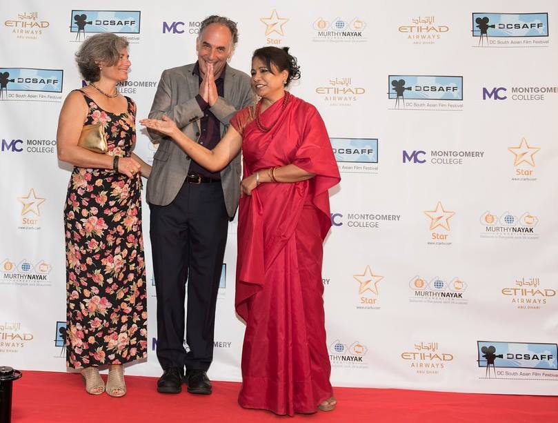 The 'Sold' team on the Red Carpet at the 2016 DC South Asian Film Festival (DCSAFF). Seen from left to right: Jan Waldman Brown, director Jeffrey Brown, and actress Seema Biswas. Photo courtesy: Ceasar Productions