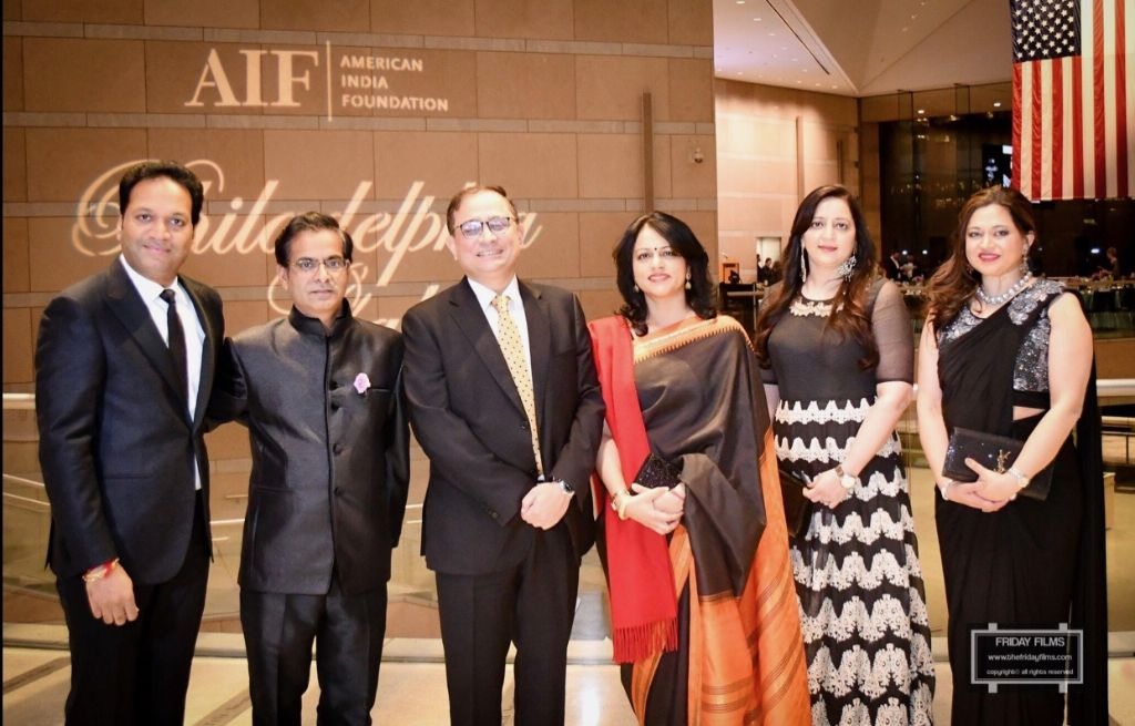 Honoree Chintu Patel (left), Dr. Sanjay Gupta (second from left), Ambassador Sandeep Chakravorty (third from left) and Dr. Kavita Gupta (right) at the AIF gala in Philadelphia.