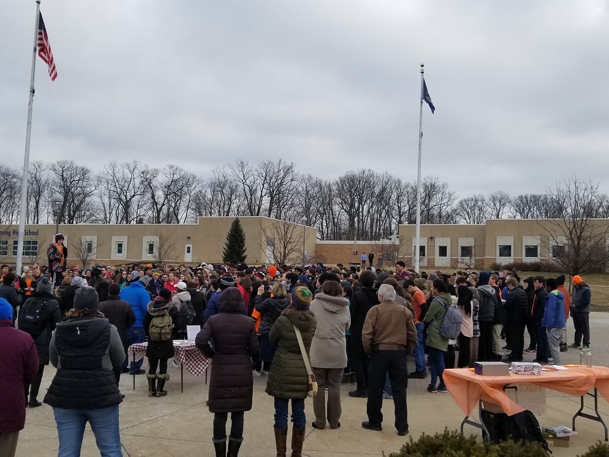 East Lansing High School students protesting against gun violence on the National School Walkout Day