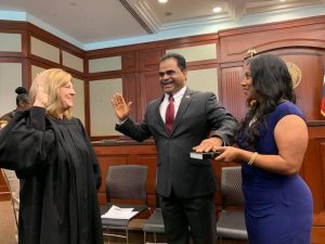 K.P. George being sworn in as the Fort Bend County Judge