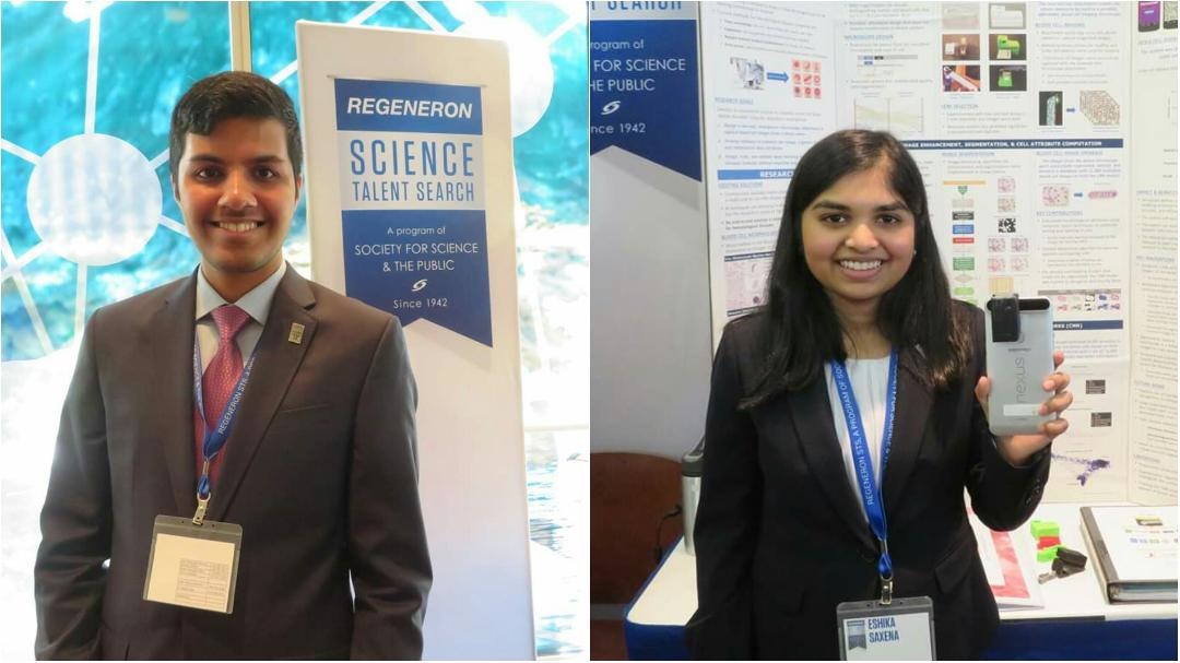 Indian American teens Adam Ardeishar (left) of McLean, Virginia, and Eshika Saxena of Bellevue, Washington, are among the top winners of the Regeneron Science Talent Search, the nation’s oldest and most prestigious science and math competition for high school seniors.