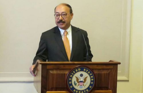 Indian Ambassador Harsh Vardhan Shringla addressing the US-India Friendship Council congressional reception on Capitol Hill.