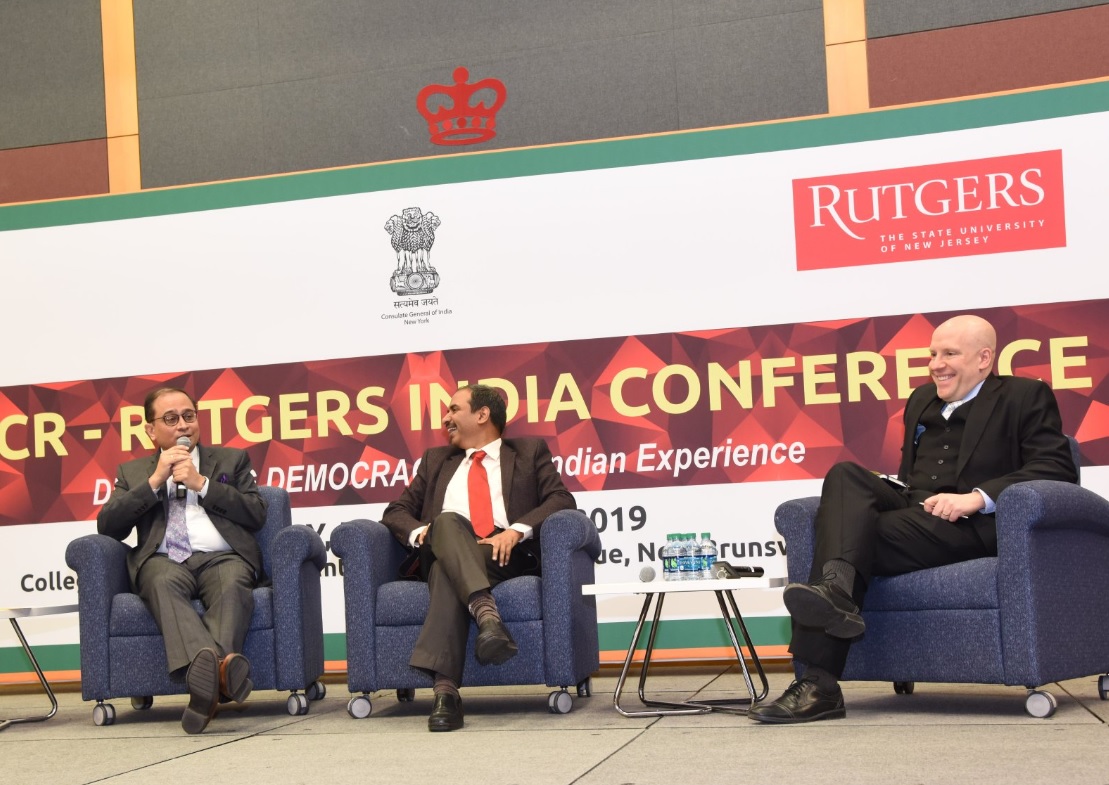 Consul General of India in New York Sandeep Chakravarty speaking at the ICCR-Rutgers India Conference at Rutgers on February 22.
