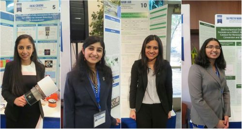 Indian-American STEM advocates, finalists of the 2019 Regeneron Science Talent Search, have developed innovative approaches to address air and water pollution. Seen from left to right are: Anjali Chadha of Louisville, Kentucky; Preeti Sai Krishnamani of Hockessin, Delaware; Navami Jain of Charlotte, North Carolina; and Sai Preethi Mamidala of Garnet Valley, Pennsylvania