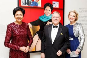 Indian-American trailblazer Indra Nooyi, the highly regarded former CEO of PepsiCo, Inc., has been inducted into the Smithsonian's National Portrait Gallery. She is seen here at the 2019 American Portrait Gala with Alberto Ibarguen (center-left) who presented her with the prestigious 'Portrait of a Nation Prize', and Kim Sajet, the first woman to serve as director of the Portrait Gallery.