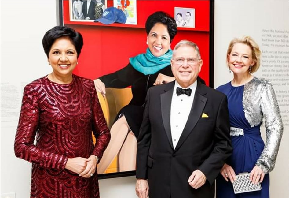 Indian-American trailblazer Indra Nooyi, the highly regarded former CEO of PepsiCo, Inc., has been inducted into the Smithsonian's National Portrait Gallery. She is seen here at the 2019 American Portrait Gala with Alberto Ibarguen (center-left) who presented her with the prestigious 'Portrait of a Nation Prize', and Kim Sajet, the first woman to serve as director of the Portrait Gallery.