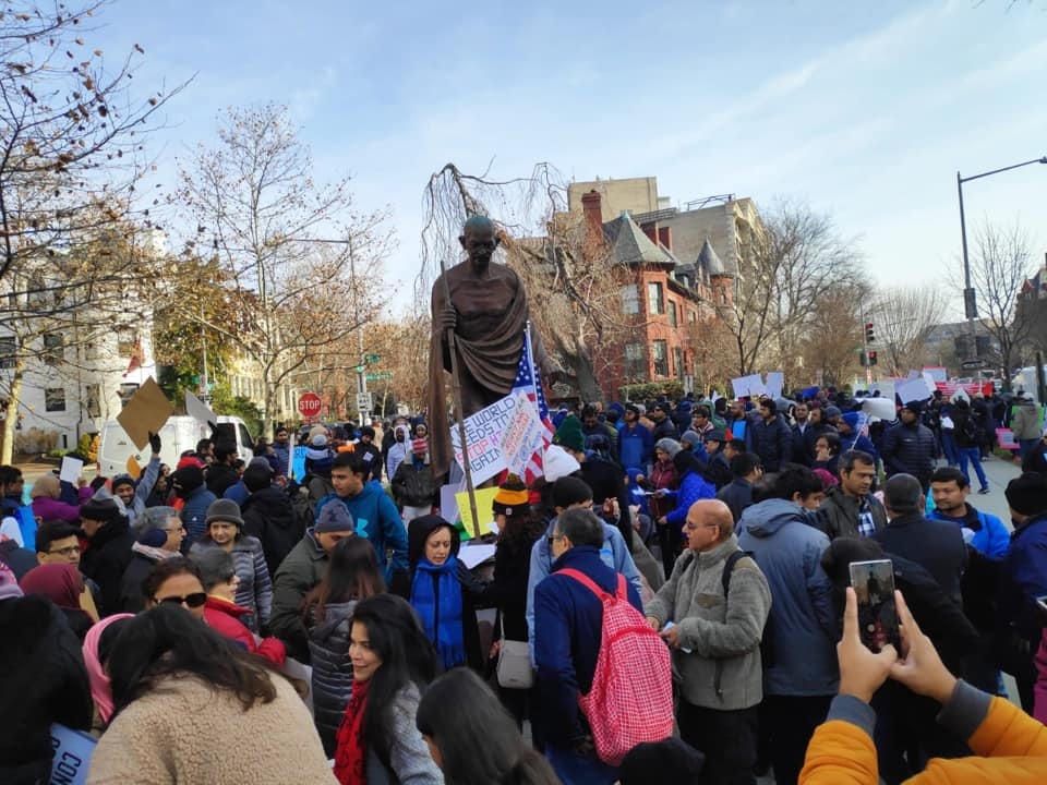 Hundreds protested in front of the Embassy of India in Washington, DC, on December 22 against the The Citizenship (Amendment) Act and the National Register of Citizens.