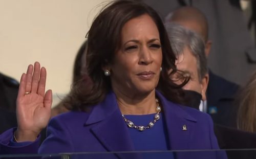 Kamala Harris being sworn in as the Vice President of the United States on January 20, 2021.
