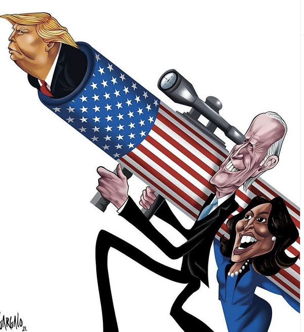 Vasco Gargalo’s cartoon Trump on bazooka