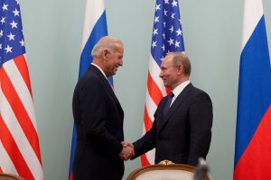 Then-Vice President Joe Biden greets then-Russian Prime Minister Vladimir Putin at the Russian White House, in Moscow, Russia, March 10, 2011. (Official White House Photo by David Lienemann).