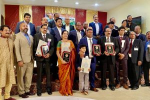 Kerala Center presented 2022 annual awards to six Indian Americans for notable contributions in their professions and to society. Awardees, dignitaries and Kerala Center officials pose for a photo at the banquet held in Elmont, New York, on October 22.